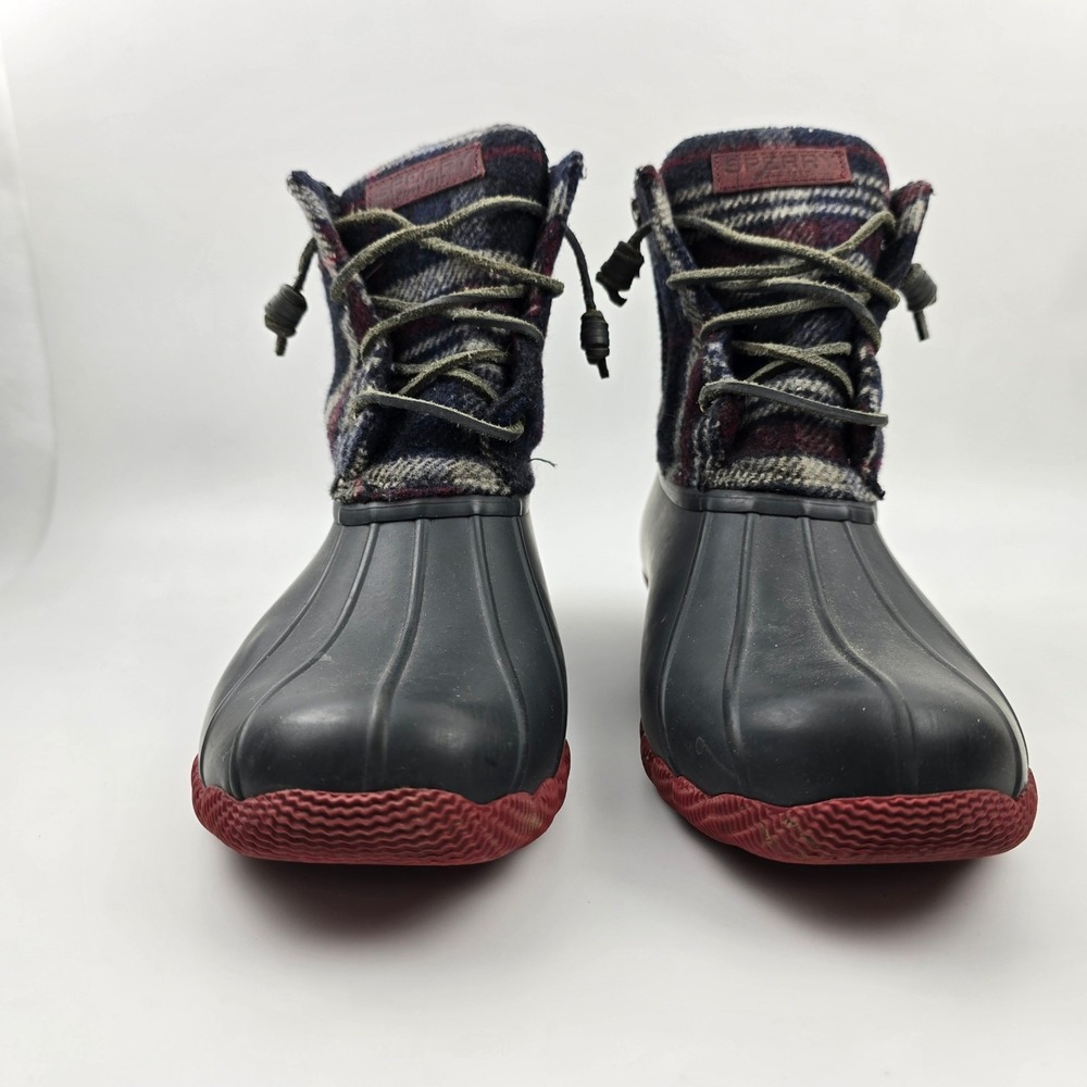 Sperry Saltwater Duck‎ Boots Womens 10 M Blue Red Wool Plaid Waterproof Rubber - Picture 5 of 12